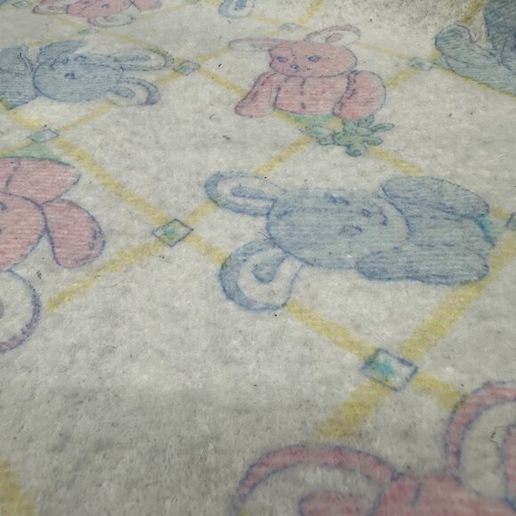 Vintage Pastel Bunny Baby Blanket Pink Blue Gender Neutral 1990s USA Retro - Picture 6 of 9